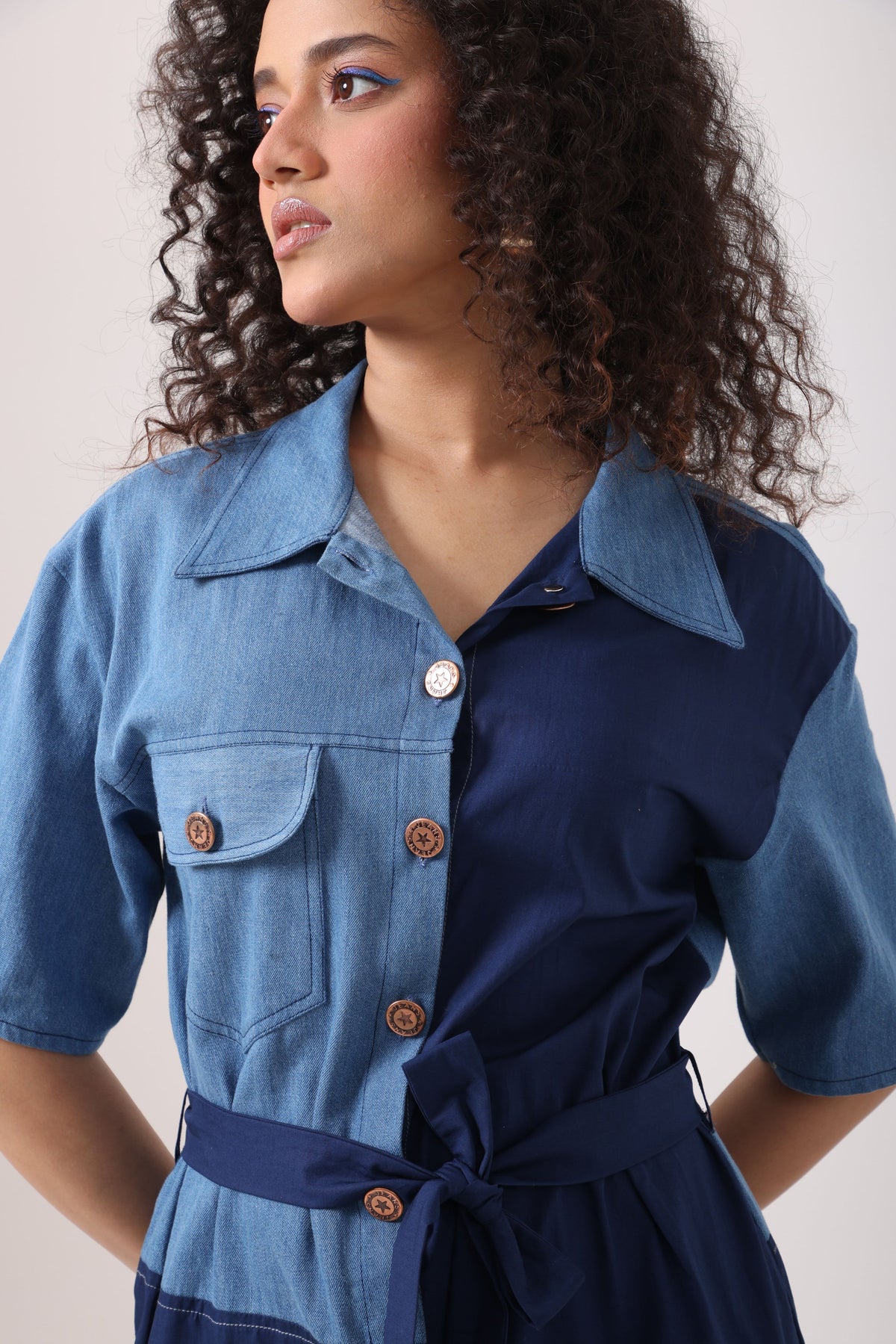 Denim Navy Panel Midi Dress - View 3