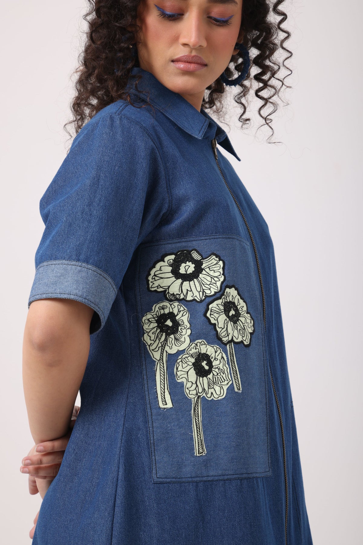 Denim Lime Patch Dress - View 4