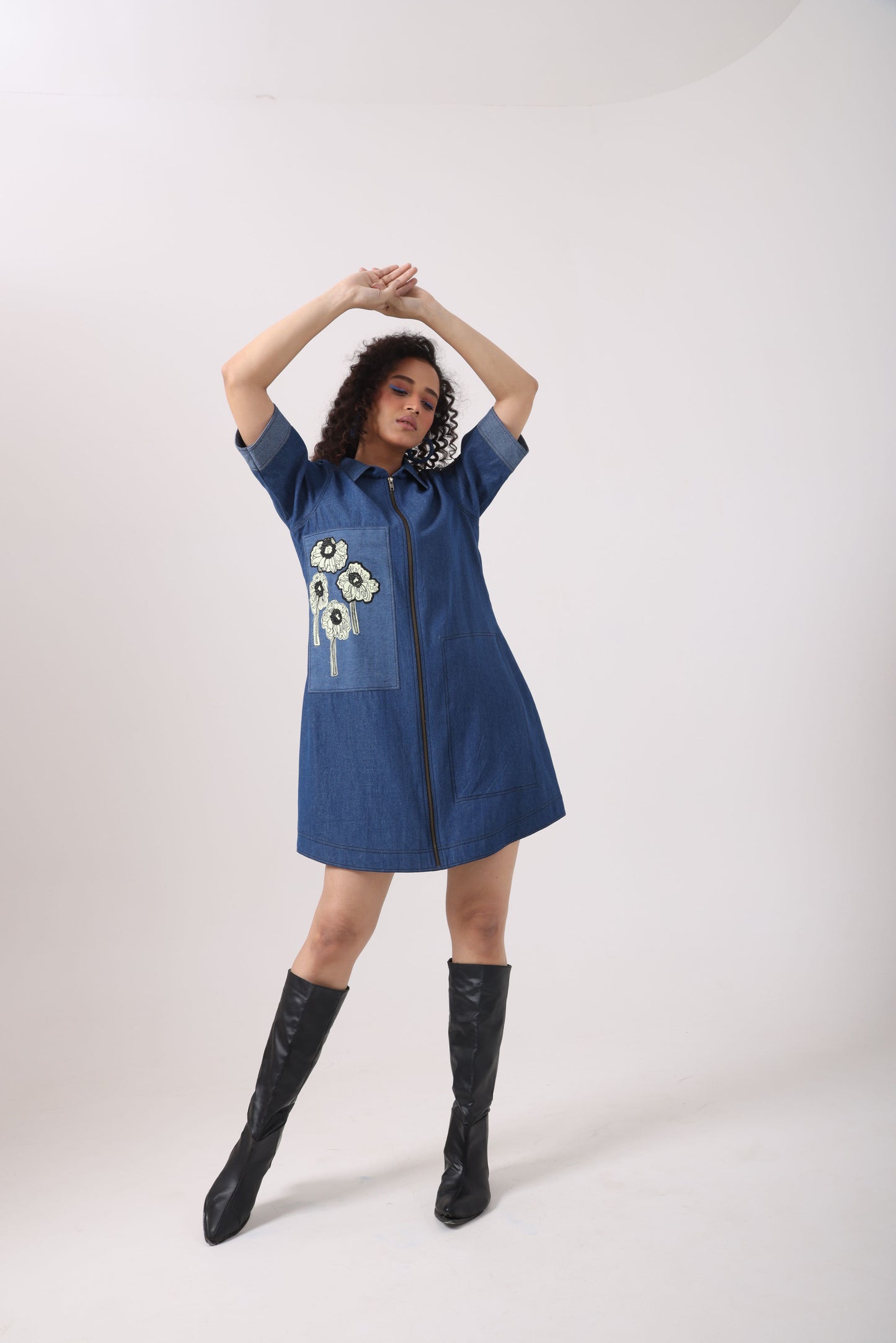 Denim Lime Patch Dress