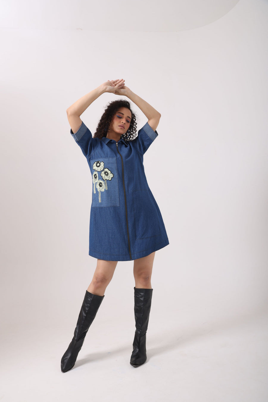 Denim Lime Patch Dress - Alternate