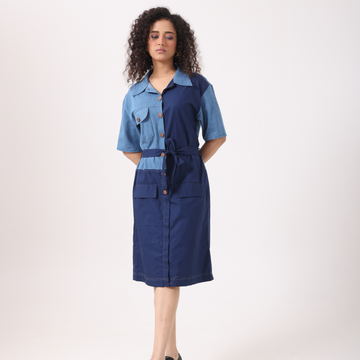 Denim Navy Panel Midi Dress
