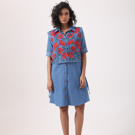 Denim Poppy Bib Dress