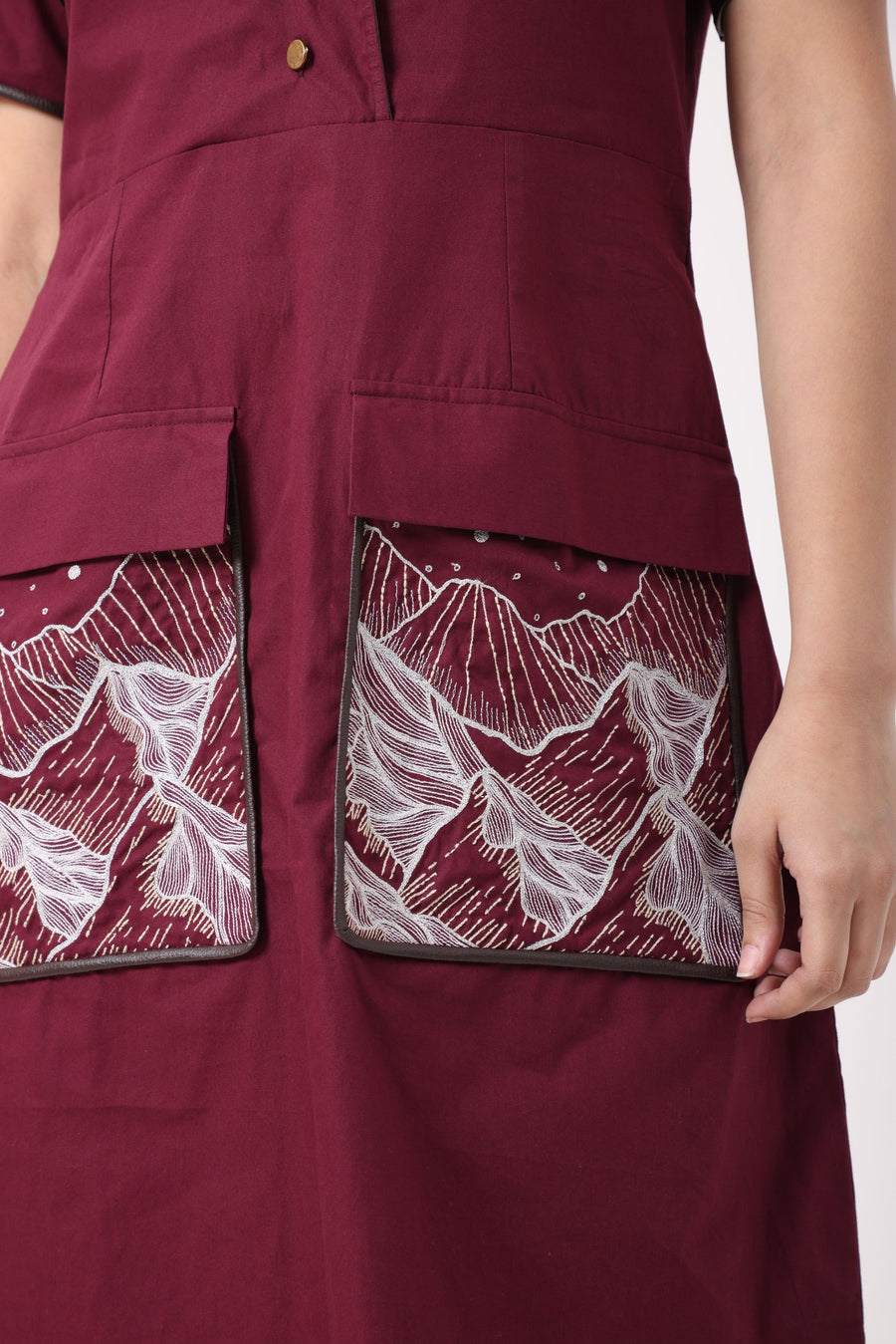Pocket Patch Dress in Wine - Alternate