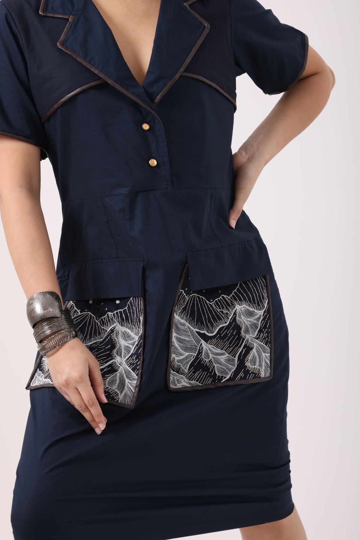 Pocket Patch Dress in Navy - View 3