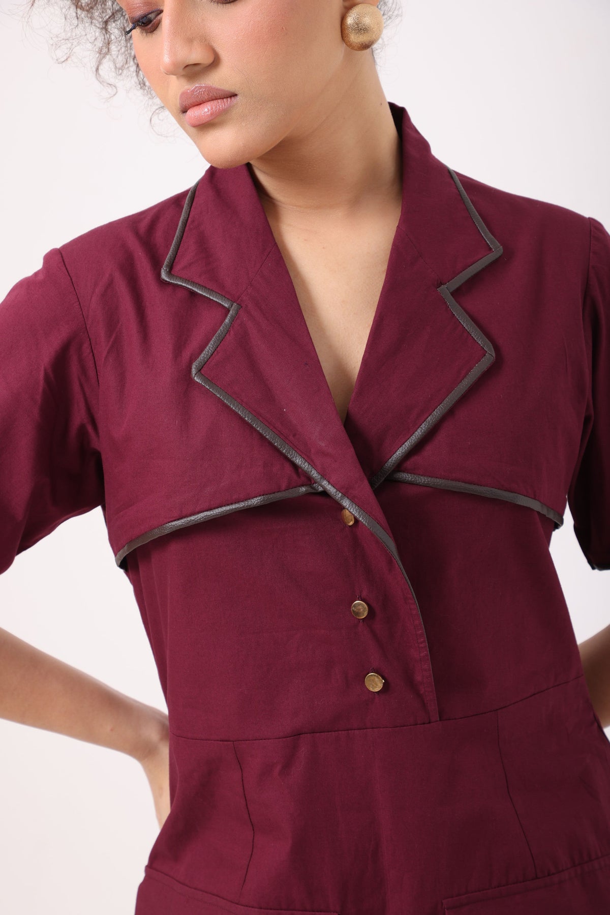 Pocket Patch Dress in Wine - View 3
