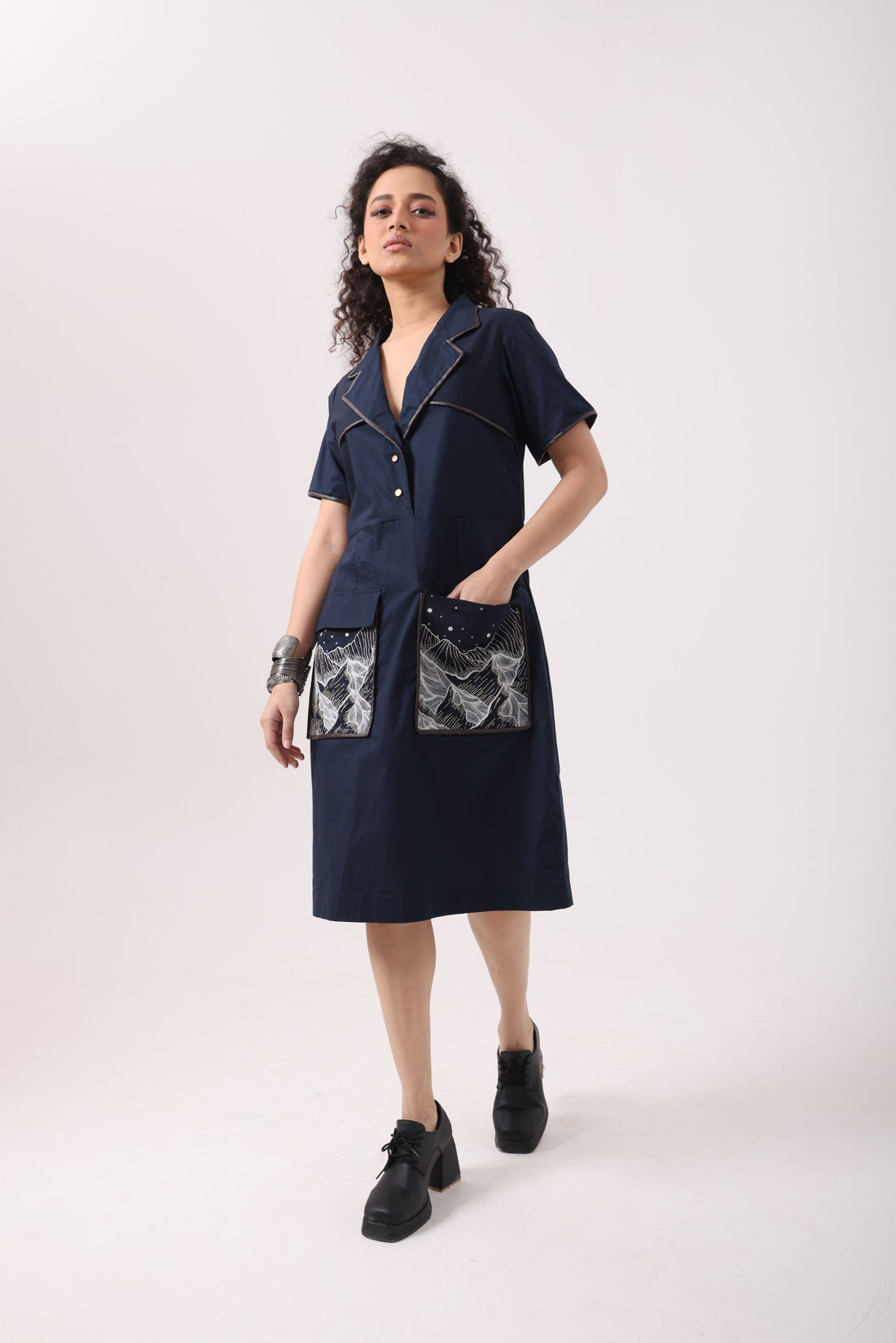 Pocket Patch Dress in Navy