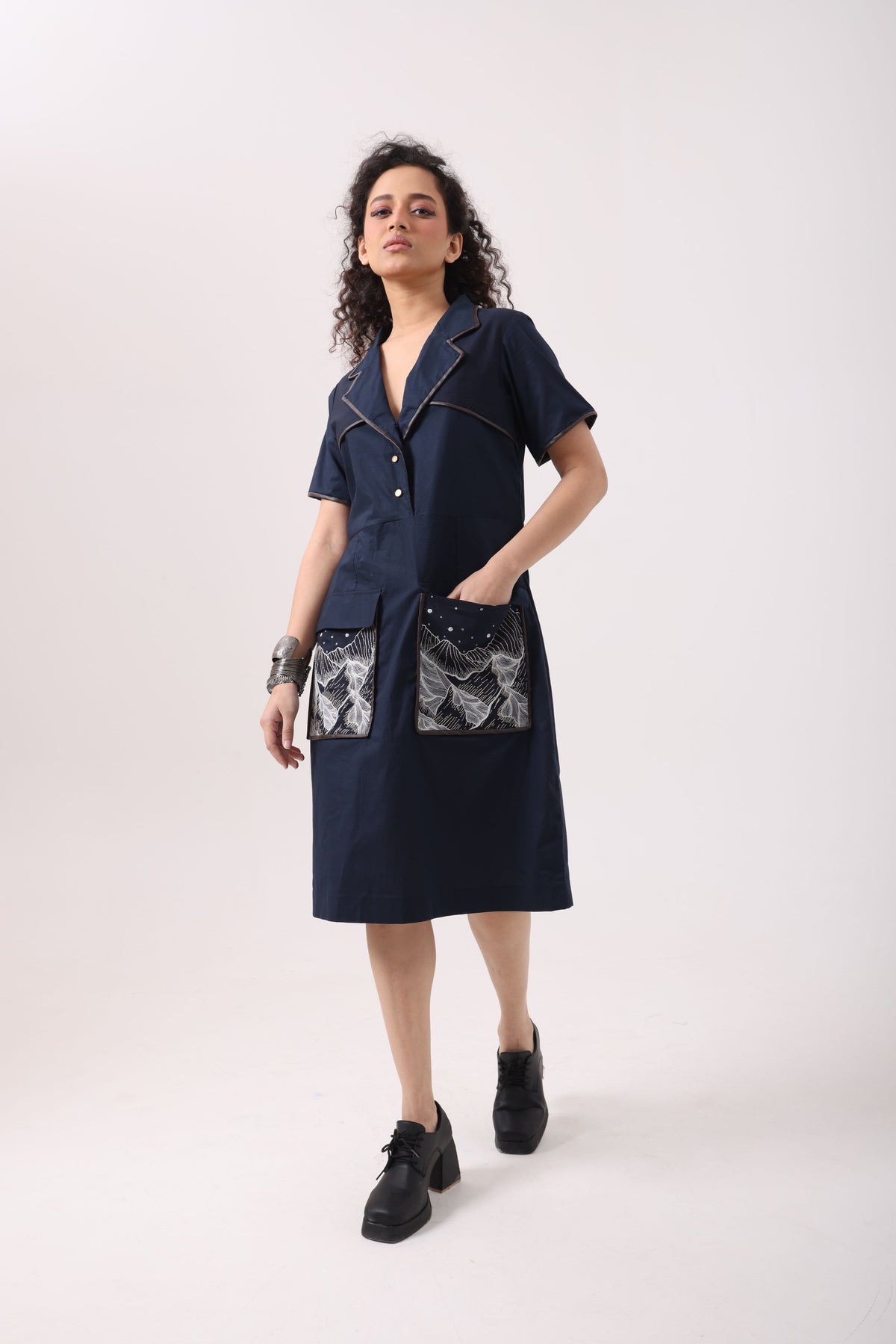 Pocket Patch Dress in Navy - View 2