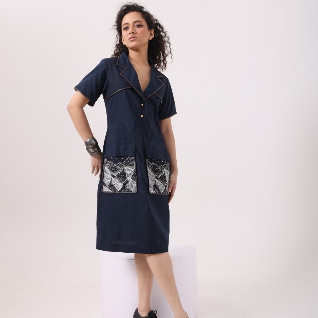 Pocket Patch Dress in Navy - View 1