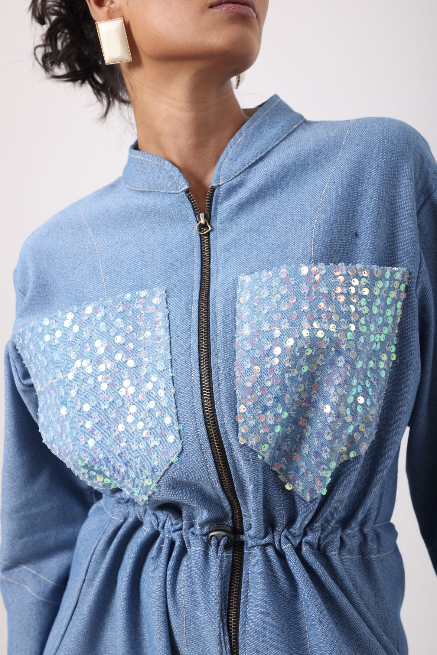 Sequence Denim Drawstring Dress