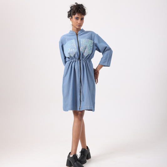 Sequence Denim Drawstring Dress