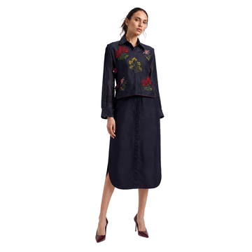 Cross-flower Navy Bib Dress