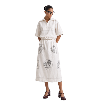 Cross-flower White Skirt Set