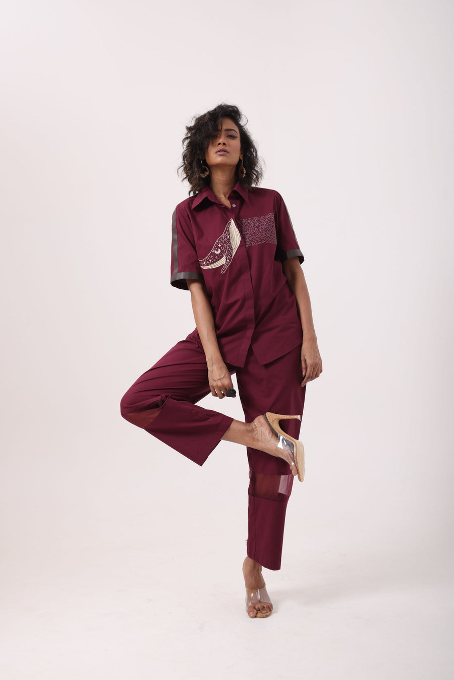 Whale Co-Ord Set in Wine - Alternate