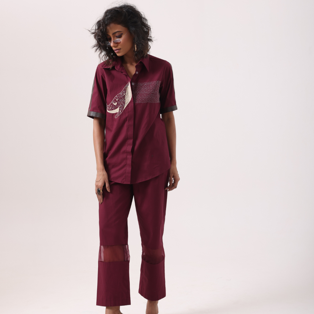 Whale Co-Ord Set in Wine - View 1