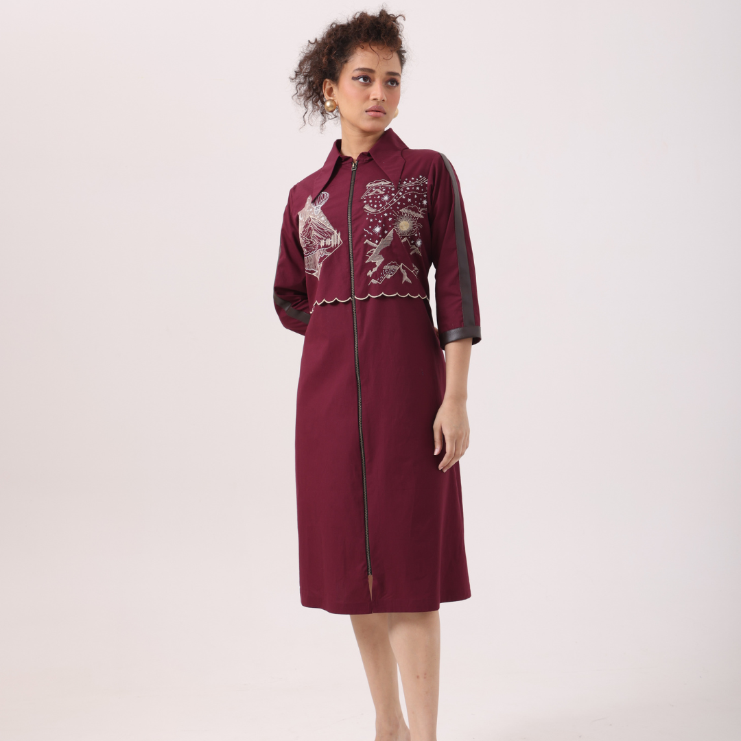Mountain Scallop Dress in Wine - View 1